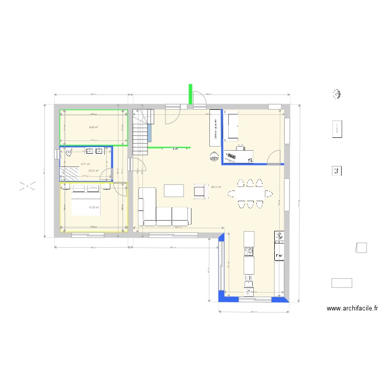 plan RDC nouvel config V3. Plan de 5 pièces et 145 m2