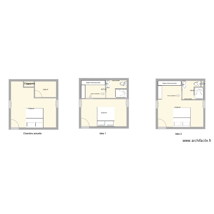 chambre Vicky. Plan de 8 pièces et 65 m2