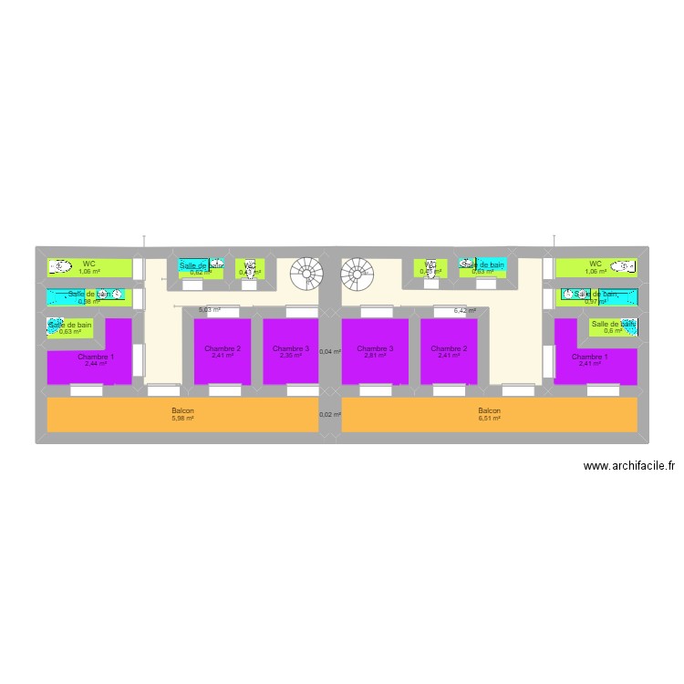 MAISON 1er etage. Plan de 22 pièces et 46 m2