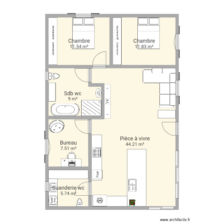 Maison t4 90m2 avec buanderie et double wc . Plan de 0 pièce et 0 m2