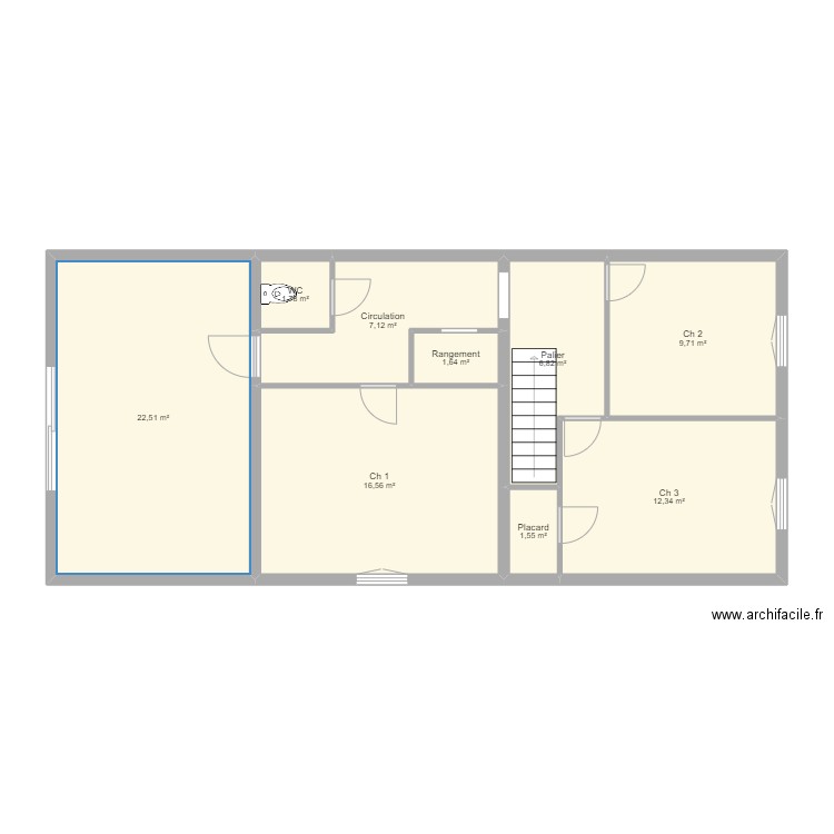 Plan Etage projet. Plan de 9 pièces et 80 m2