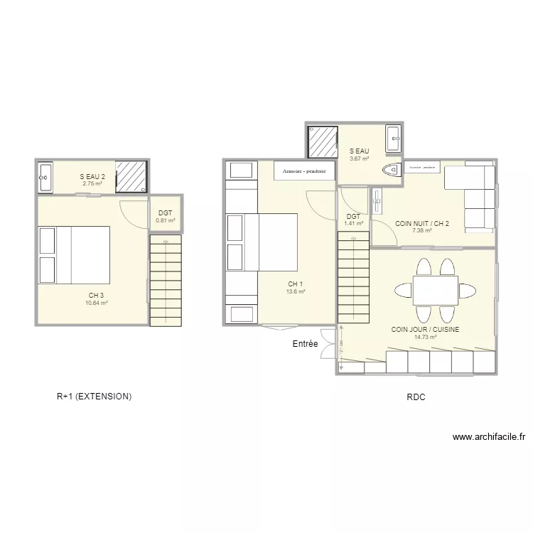 LA CHAUMIERE PROJET surelevation. Plan de 