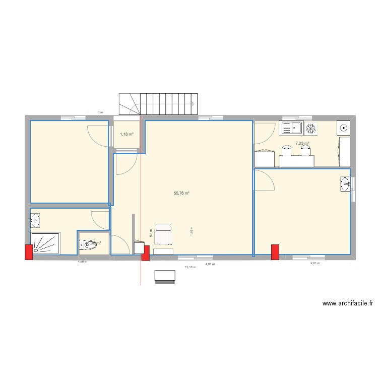 Salon version F3. Plan de 4 pièces et 65 m2