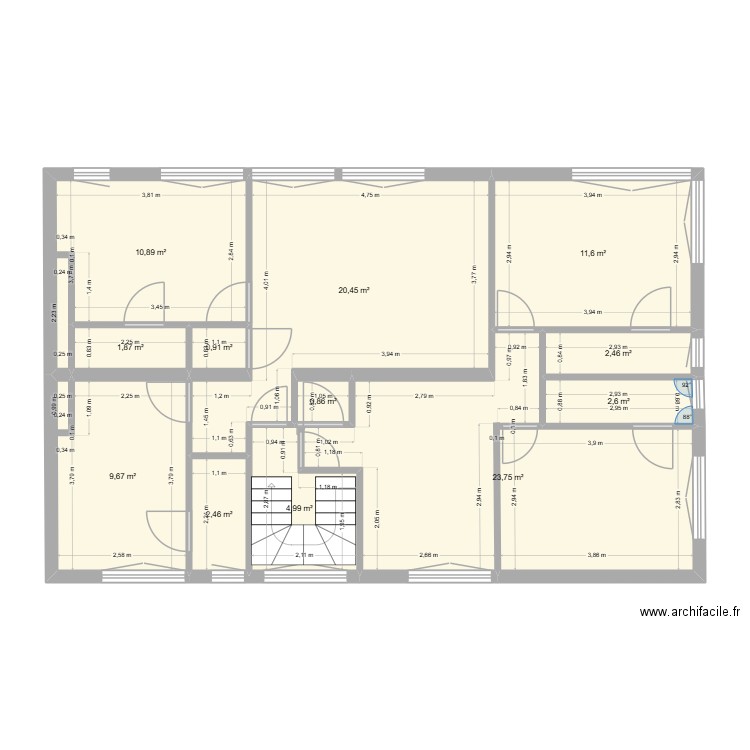Wasquehal 1er étage. Plan de 12 pièces et 93 m2