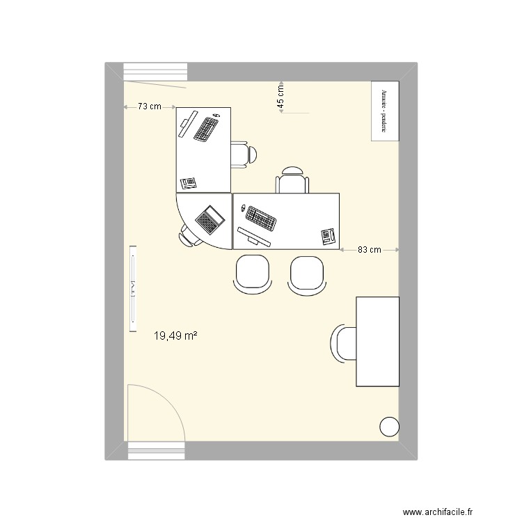 bureau DF. Plan de 1 pièce et 19 m2