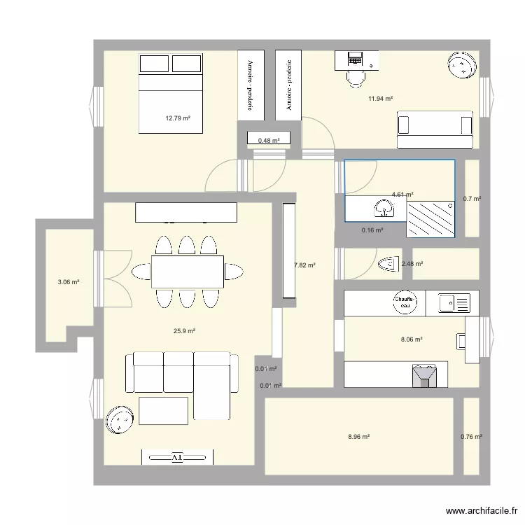 Appart avec meubles. Plan de 