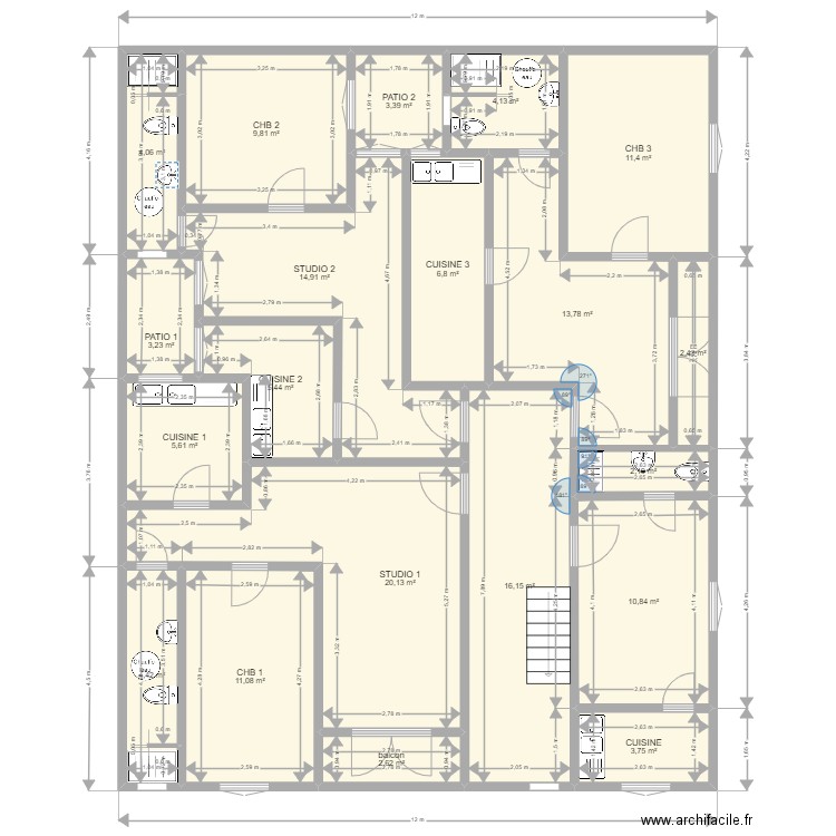 GY 1ER ETG 2 JUILLET 2022. Plan de 20 pièces et 156 m2