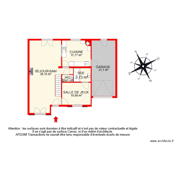 BI8527 RDC. Plan de 6 pièces et 84 m2