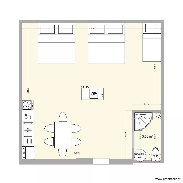 test. Plan de 2  et 44 m²