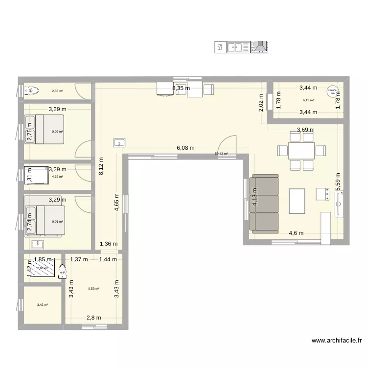 Plan maison plain pied. Plan de 9 et 107 m² Plan maison plain pied. Plan de 9 et 107 m²