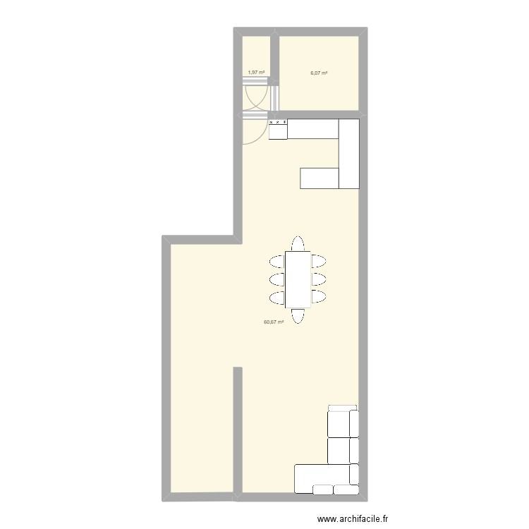 rdc_patrick. Plan de 3 pièces et 69 m2