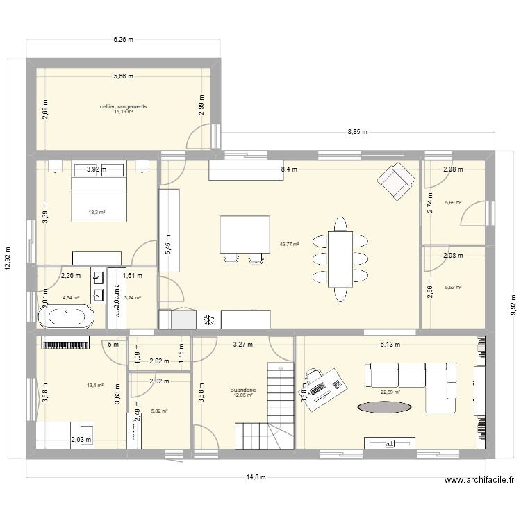 mirepoix-bas. Plan de 11 pièces et 146 m2
