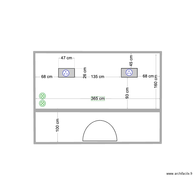 PLAN MUR 2.1 135. Plan de 1 pièce et 9 m2