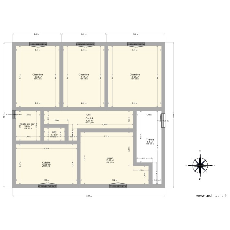 Louchene. Plan de 16 pièces et 184 m2