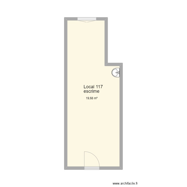 Local 117 escrime. Plan de 1 pièce et 20 m2