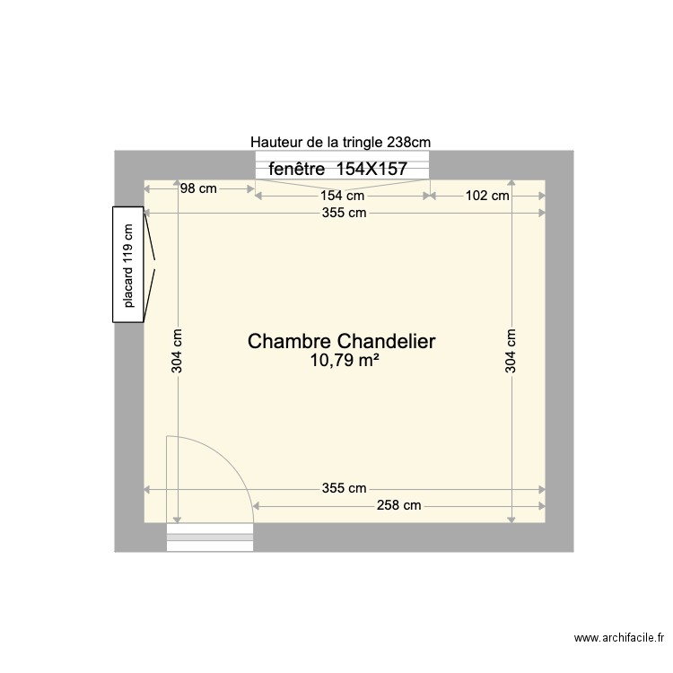 Chambre chandelier . Plan de 1 pièce et 11 m2