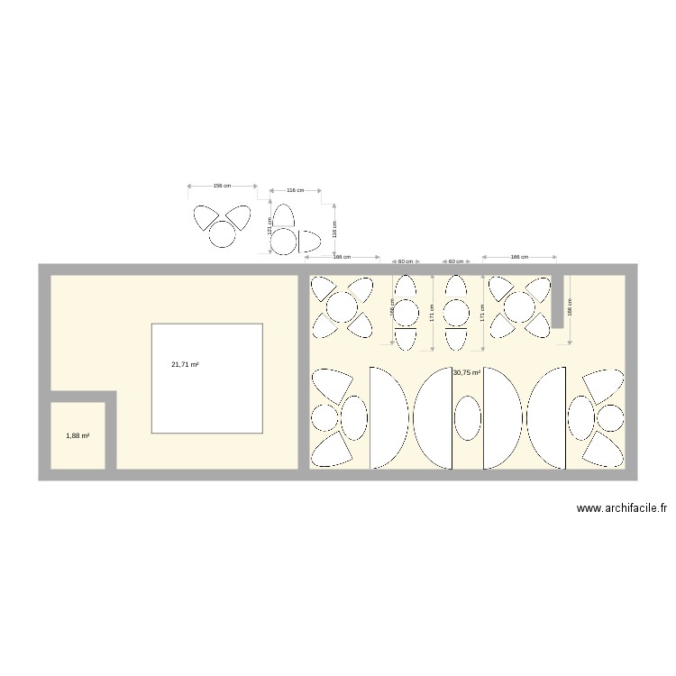 Bar idée. Plan de 3 pièces et 54 m2