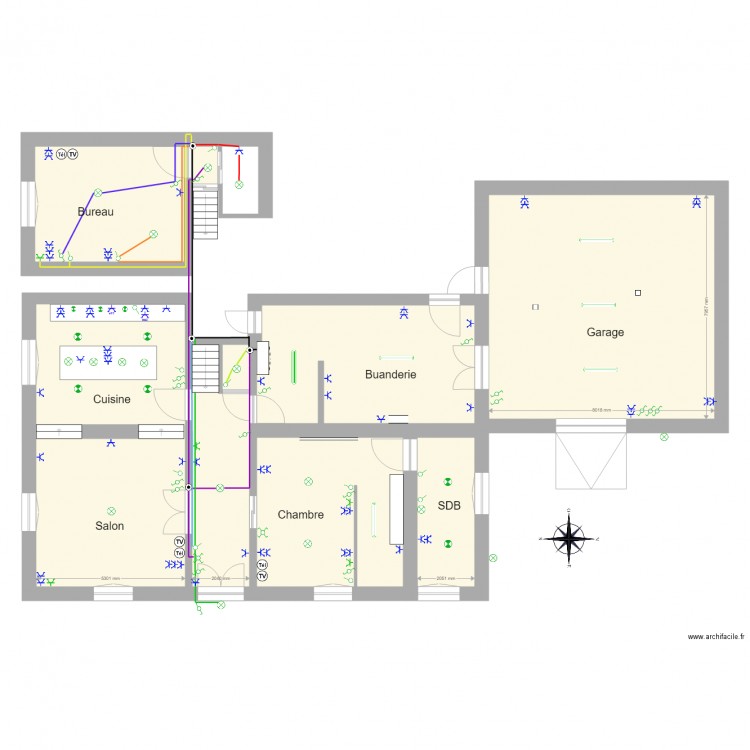 Eclairage couloir bureau. Plan de 0 pièce et 0 m2