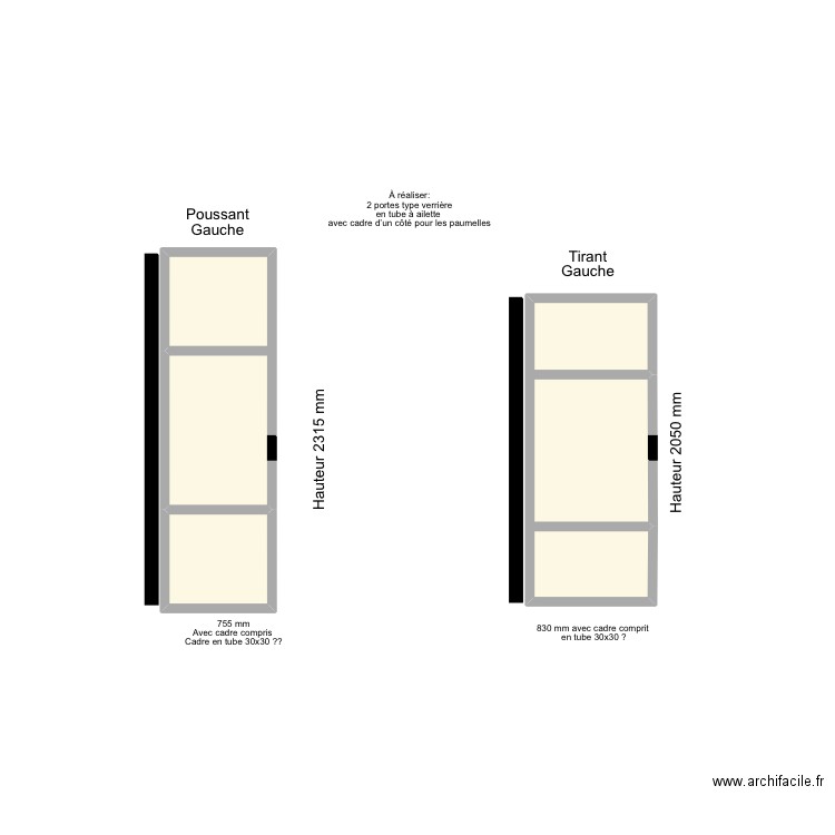 Verrière . Plan de 3 pièces et 3 m2