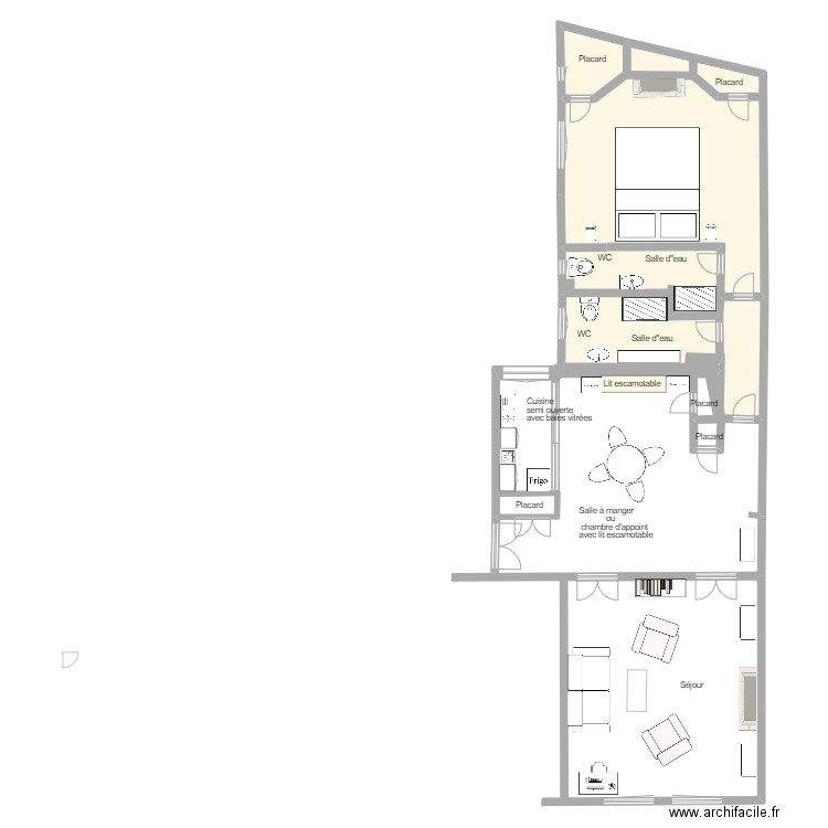 Plan Projet 17 Chomel. Plan de 2 pièces et 91 m2