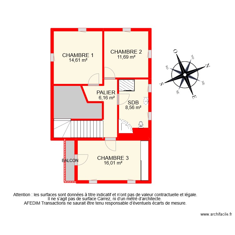 BI 8683 ETAGE . Plan de 9 pièces et 72 m2