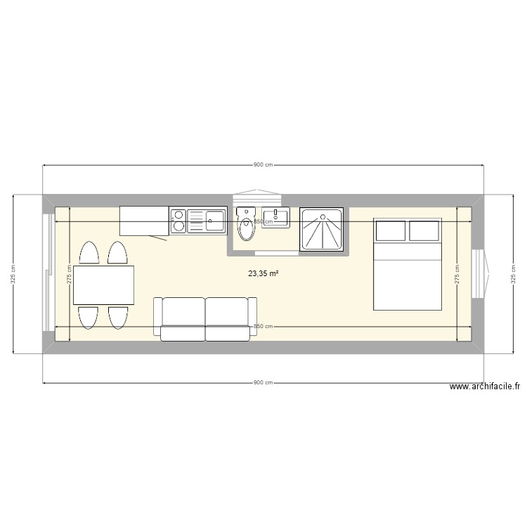 Simiane Sudio  . Plan de 1 pièce et 23 m2