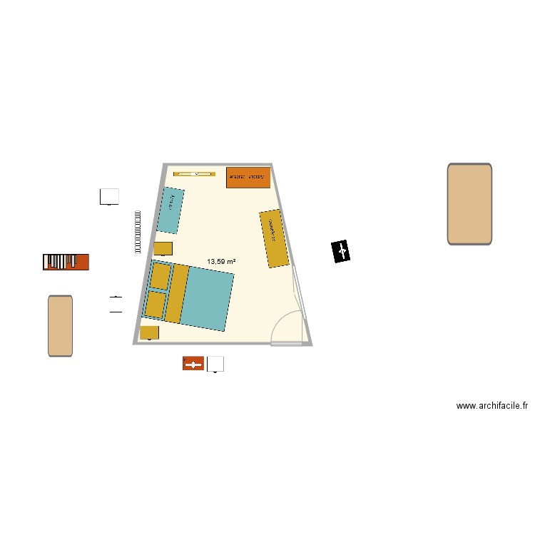 chambre maman. Plan de 1 pièce et 14 m2