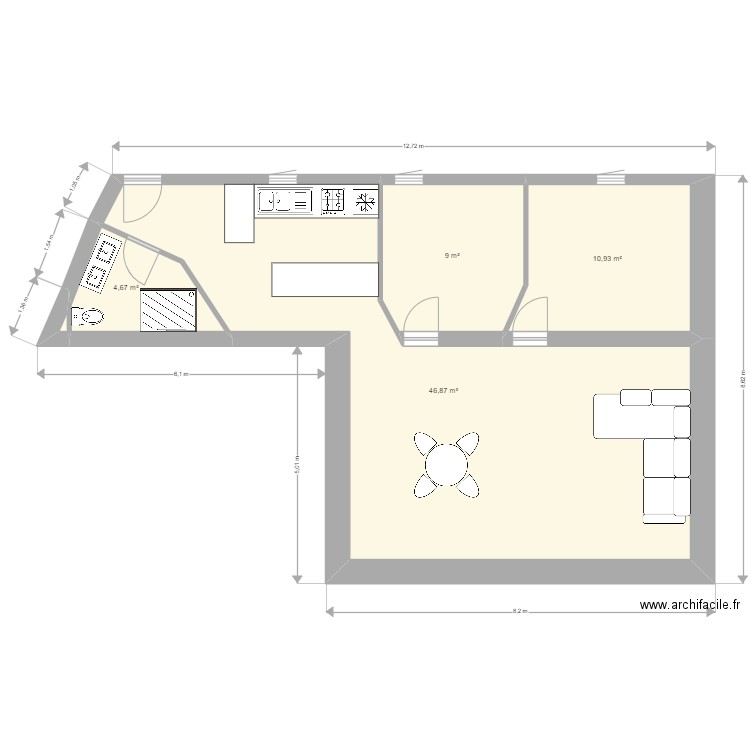 appartement. Plan de 5 pièces et 72 m2