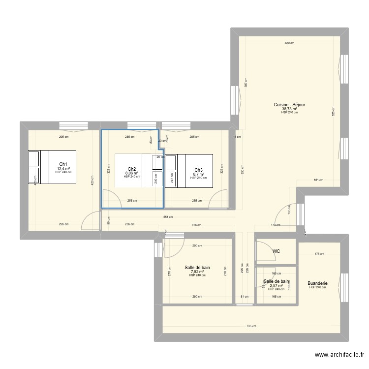 SAUBOUA. Plan de 8 pièces et 93 m2