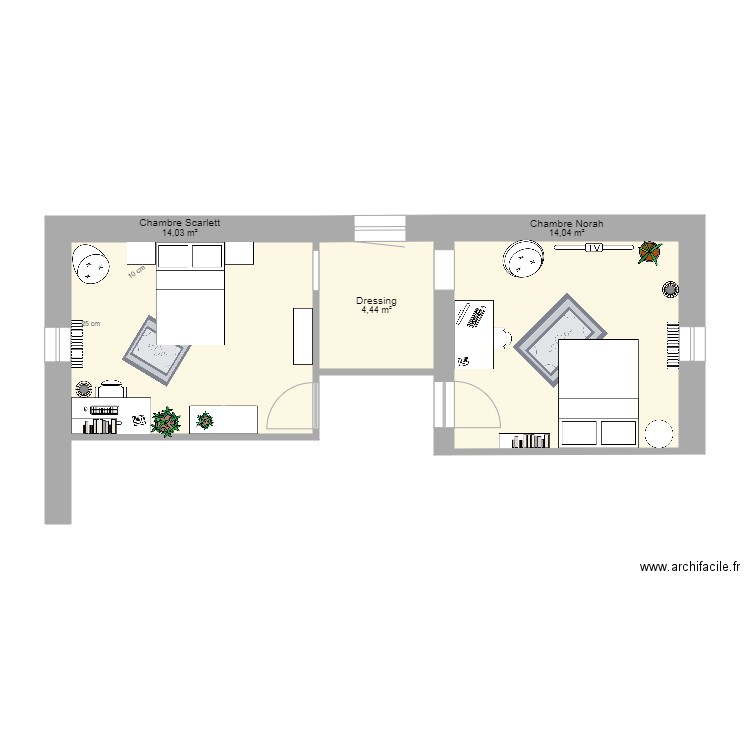 Chambre filles 2. Plan de 3 pièces et 33 m2