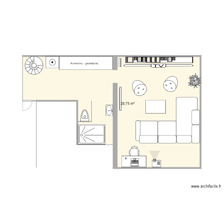 Sous sol. Plan de 1 pièce et 29 m2