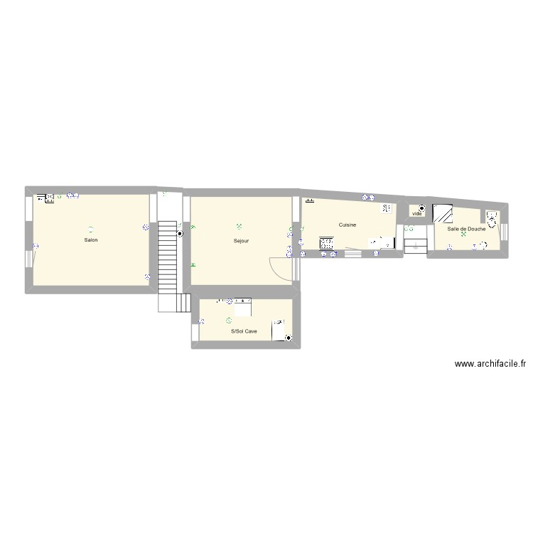 rez. Plan de 6 pièces et 38 m2