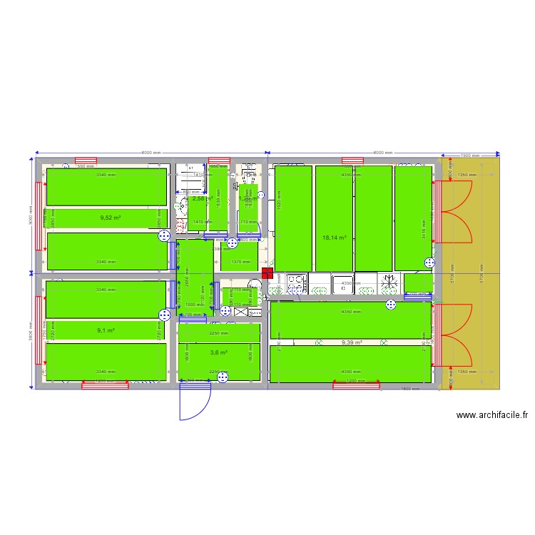 Barn Леонид Сатино ТПП. Plan de 9 pièces et 62 m2