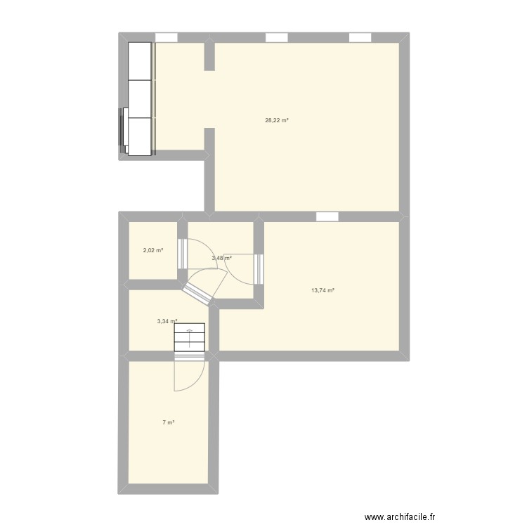 poilus V1. Plan de 6 pièces et 58 m2