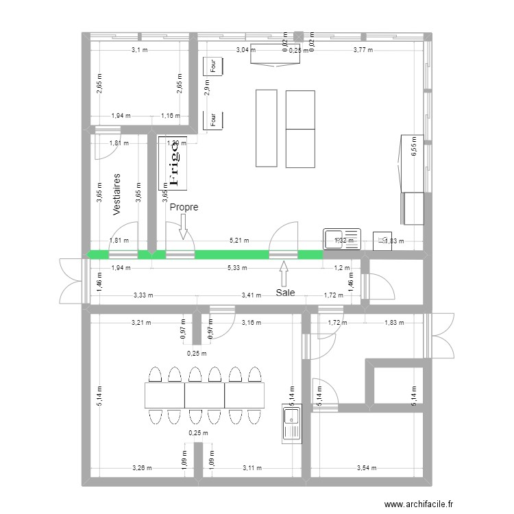 Cuisine. Plan de 6 pièces et 130 m2