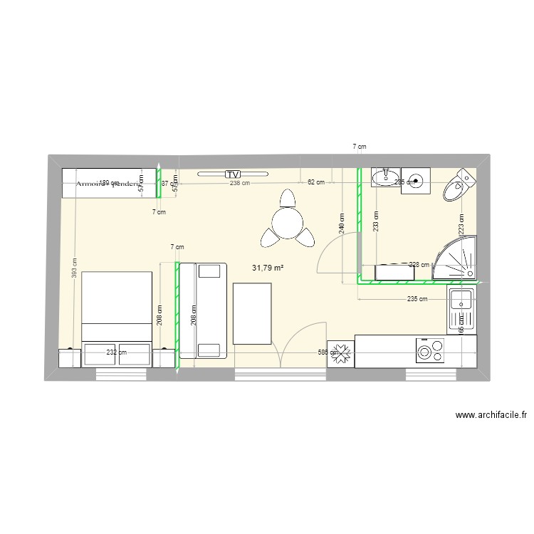 location ancien bureau 3. Plan de 1 pièce et 32 m2