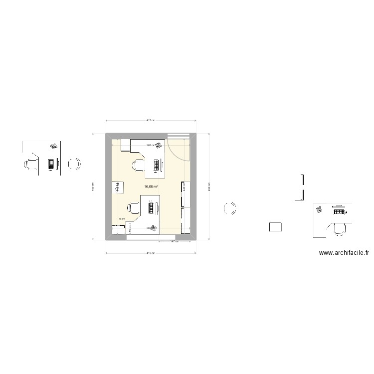 Bureau 3. Plan de 1 pièce et 16 m2
