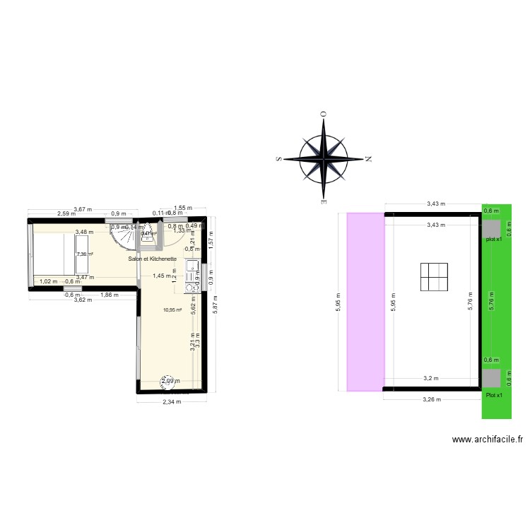 Lacaze vue nord. Plan de 4 pièces et 38 m2