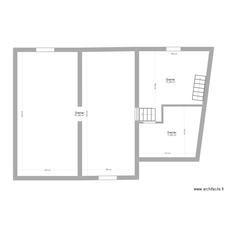 Wépion, Chaussée de Dinant 1112 (grenier). Plan de 3 pièces et 90 m2