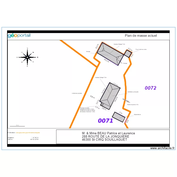 Plan de masse actuel. Plan de 