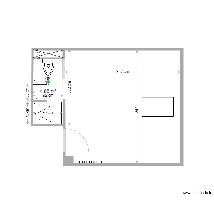 Salle de bain chambre moquette. Plan de 0 pièce et 0 m2