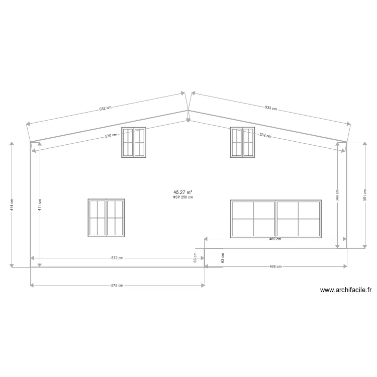 facade 3 4 cote nord. Plan de 