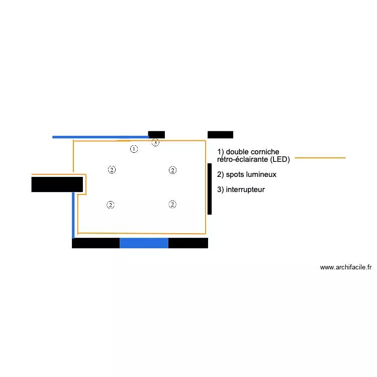 entr&eacute;e (poste : corniches et &eacute;clairages). Plan de 