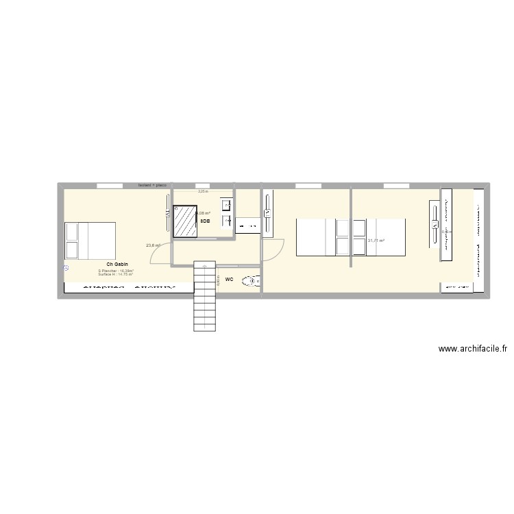 ZAZ étage 2. Plan de 3 pièces et 59 m2
