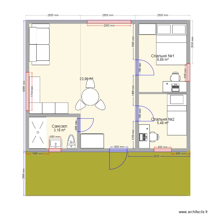 45 3. Plan de 5 pièces et 53 m2