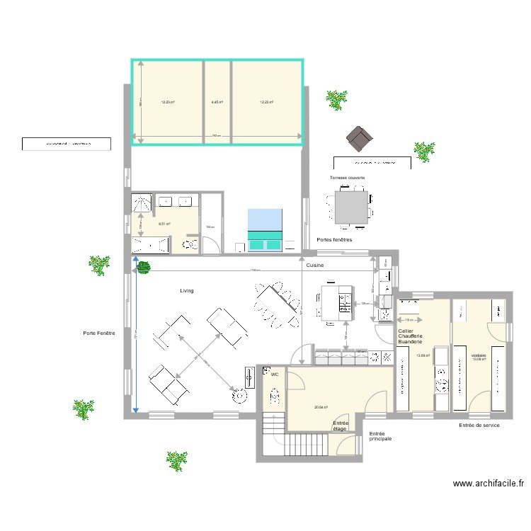 plan 1 06 05 RDC  avec  chambres . Plan de 0 pièce et 0 m2