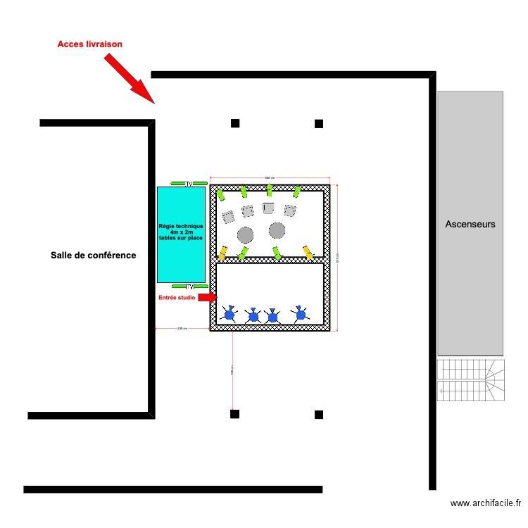 Implantation GESDA Léman Bleu Campus Biotech V2. Plan de 2 pièces et 24 m2