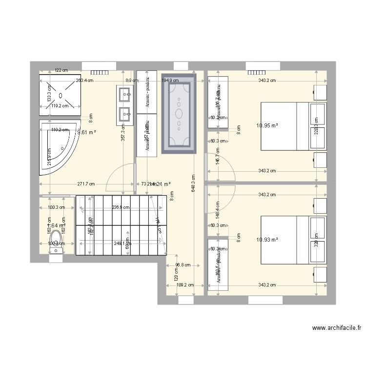 AnneDam 1er proposition 1er étage v2. Plan de 5 pièces et 47 m2