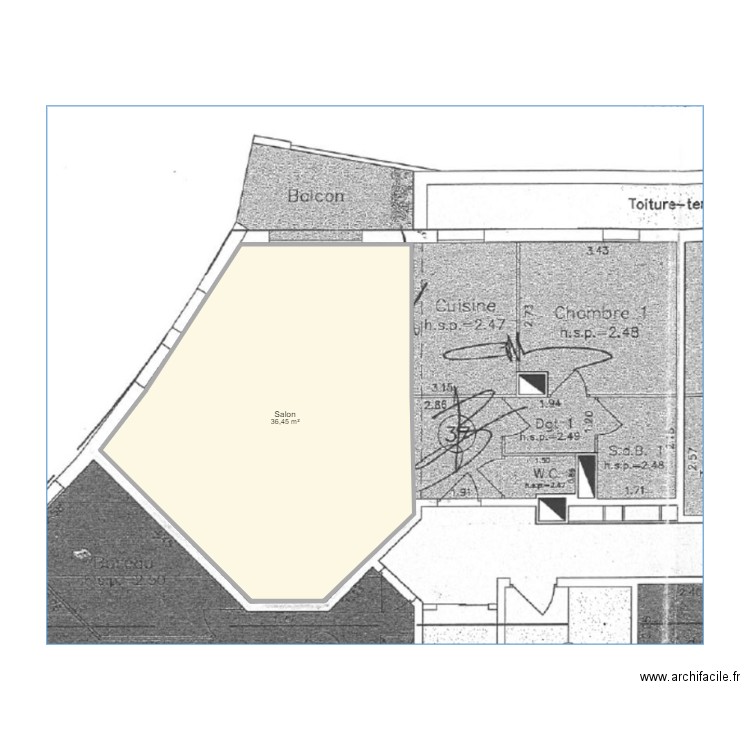 J.Ch. Plan de 1 pièce et 36 m2