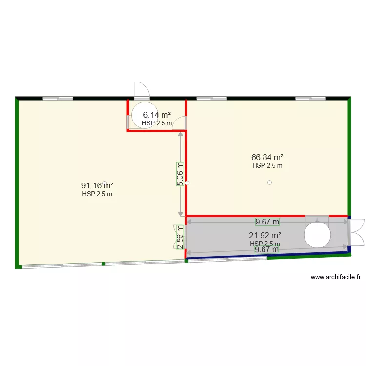 &eacute;tage gauche local 60 et 90 m. Plan de 